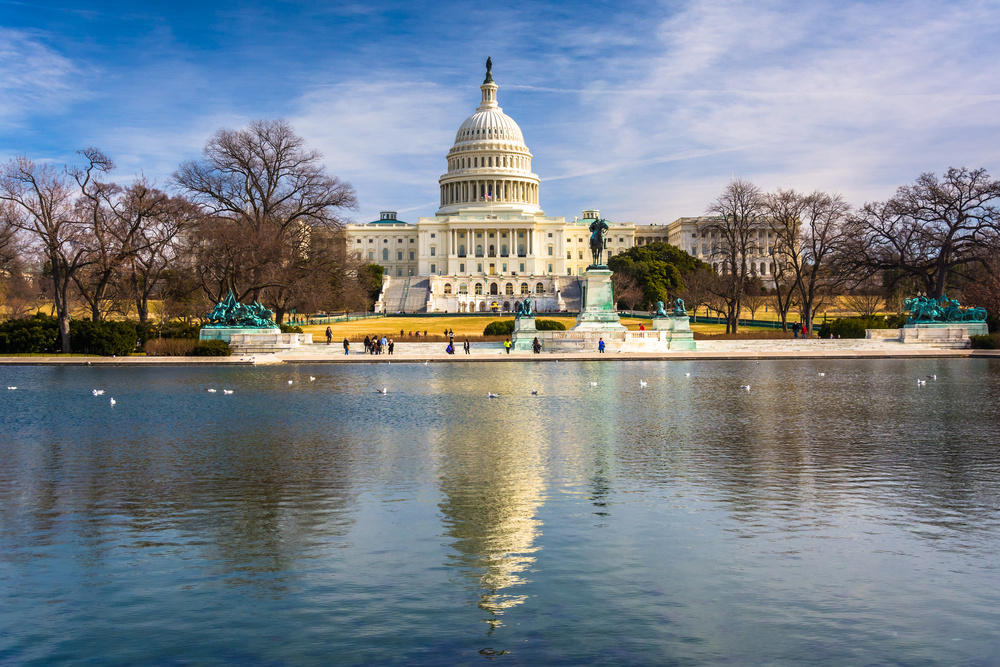 The United States Capitol and reflecting pool in Washington, DC.